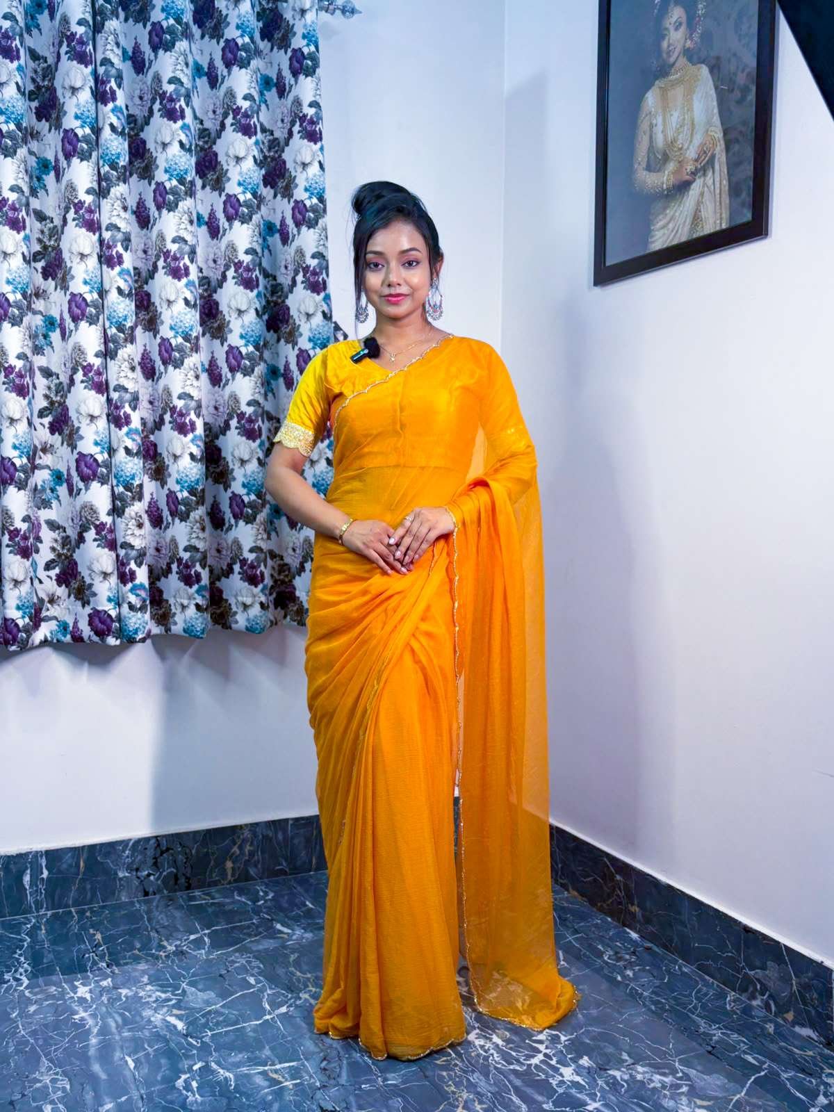 Yellow Cutdana Chiffon Saree